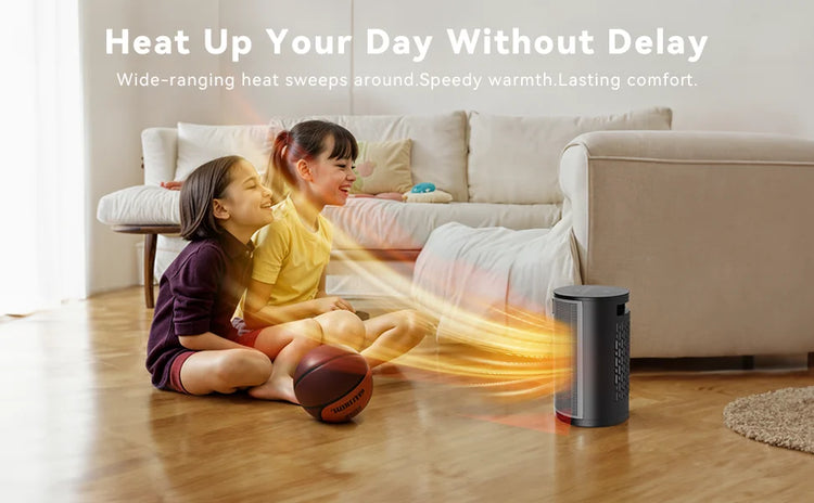 Portable Electric Heater 1500W PTC Ceramic Space Heater 10inch Instant Warmth Quiet Air Blower Fan V0-Grade Fireproof Materials Overheat Protection Tilting Protection Home Appliance for Bedroom Office Desk Indoor