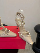Women's Summer High Heel Sandals with Square Rivets, Elegant and Sexy T-Bar Party Sandals, Also Available in Large Sizes