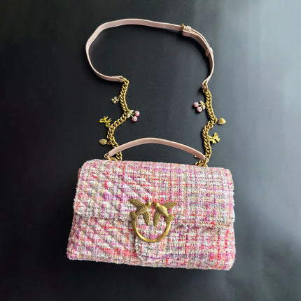 Nuova Borsa a Tracolla/Crossbody da Donna 2026 Ispirata a Pinko in Tweed con Cigno, in Vera Pelle