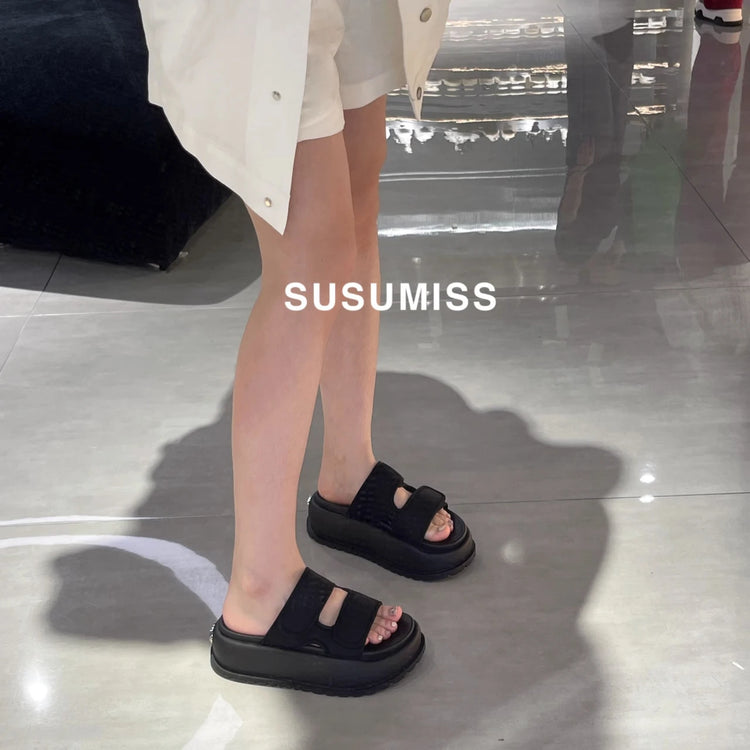 Matsuke Sandali con suola spessa per capispalla estivi da donna 2026 Nuovo stile con gonna Sandali da spiaggia versatili con suola morbida in velcro