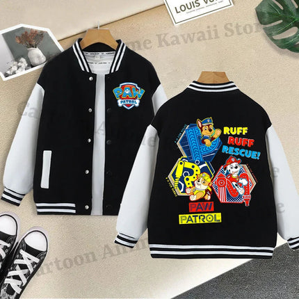 Paw Patrol Black Baseball Uniform for Children Anime Cartoon Cute Sports Jacket Children Autumn Winter Fashion Coat Kids Clothes