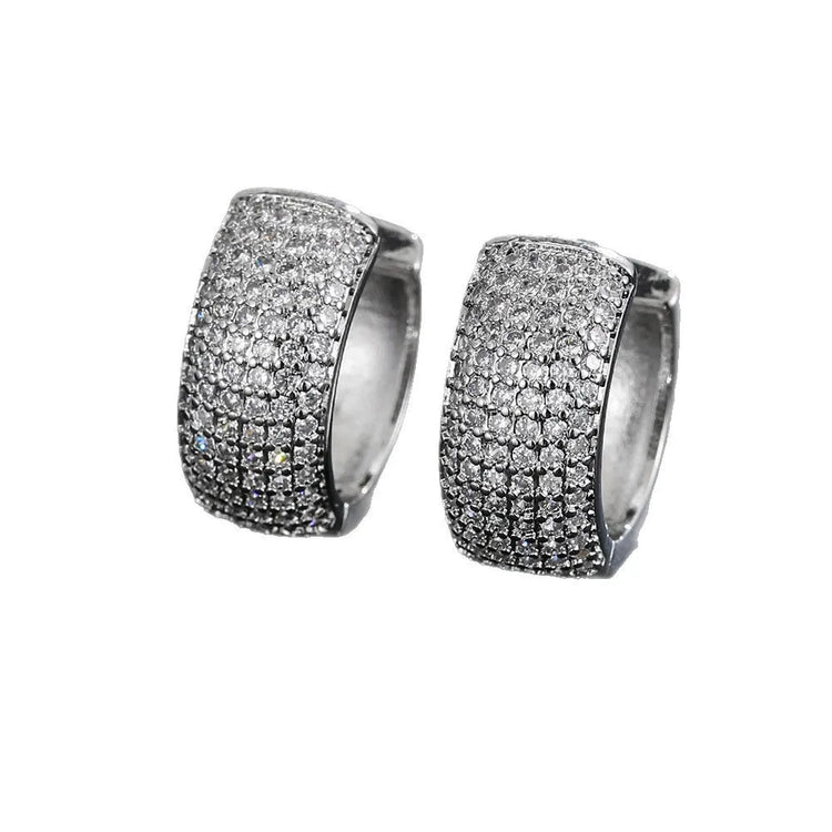 Luxury Zirconia Pave Wide Big Hoop Earrings Women Men Unisex Huggies Earrings Hip Hop Jewelry Bridal Wedding Accessories Gift PlatiNum