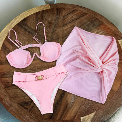 Perline Bikini 2025 Costume da bagno donna sexy Costumi da bagno femminili Micro bikini Set costume da bagno a fascia Beachwear Rosa brasiliano Biquini platinumshop