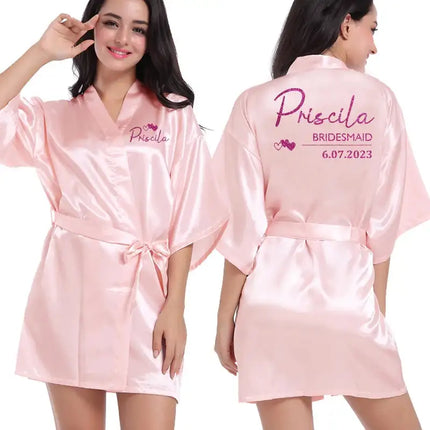 Logo personalizzato Data di matrimonio Nome Accappatoio Abito da sposa in seta sintetica Sposa Damigella d'onore Abiti da sposa Donna Bachelorette Preparewear platinumshop