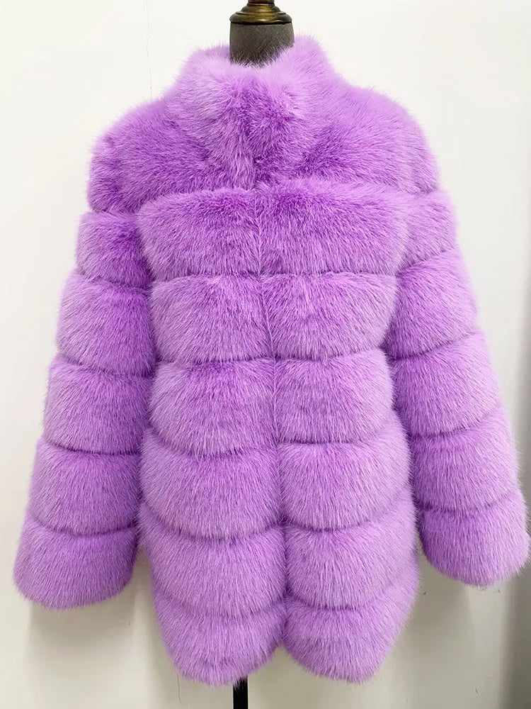 ZADORIN Winter Outerwears Furry Faux Fur Coat Women Stand Collar Long Sleeve Fake Fur Jacket Fur Coats fourrure abrigos mujer