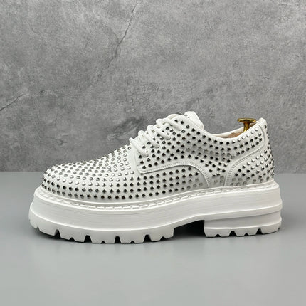 Luxury Designer Rivets Men Leather Casual Shoes Fashion Breathable Height Increasing Male Brogue Derby Shoes Zapatillas Hombre