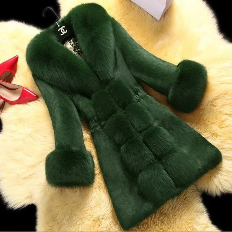 Winter 2025 Faux Fur Coat Women Thick Outwear Female Long Fake Fox Fur Thick Long Sleeve Jacket  Ladies Slim  Warm Faux Fur Coat