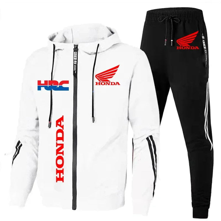 H New Honda Tracksuit Men's Clothing Honda HRC Logo Print Sweat Suits Zip Hoodies+Pants 2 Piece Sets Men Honda HRC Sportswear PlatiNum
