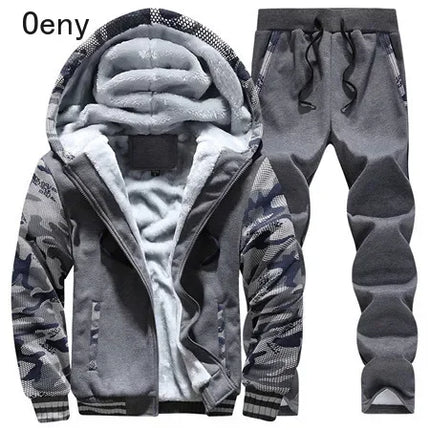 New Winter Fleece Thicken Men's Two-piece Zipper Sports Set Hooded Thermal Suit Casual Oversized Tracksuit 4XL 5XL Funny Suit