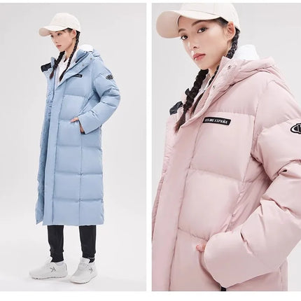 Kelme Long Down Men Winter Jacket Hooded Warm Windproof Couple Camping Equipment Paragraph Down Coat Jacket Women Утепленный