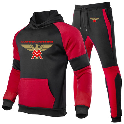 2024 Spring Autumn Men's Moto Morini Logo Print Sports Splicing Cotton Hooded Tracksuit+Jogging Sweatpants Trend Comfortable Set PlatiNum