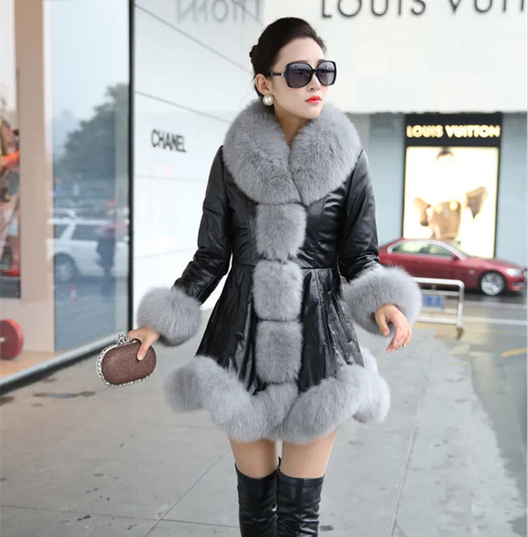 Hot Sale Winter Women's Faux Fur High Quality Faux Sheepskin Coats Keep Warm With Fur Fox Collars Slim Female Furs
