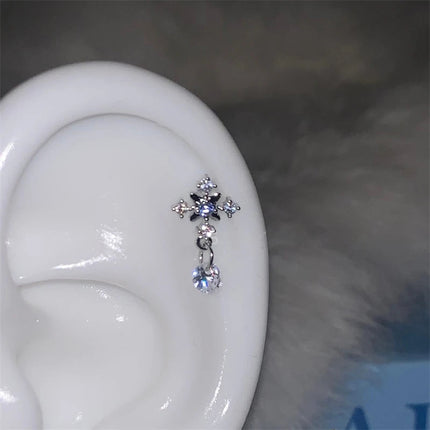 1pcs Silver Color Wing 316L Stainless Steel Ear Bone Nail for Women New Fashion Full of Rhinestone Earrings Accessories for Ear PlatiNum