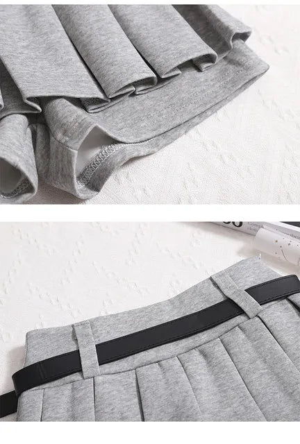 Womens Shorts Autumn Winter Belt High Waist Fluffy Pleated A-line Short Pants Korean Fashion Sexy Y2k All Match Clothes