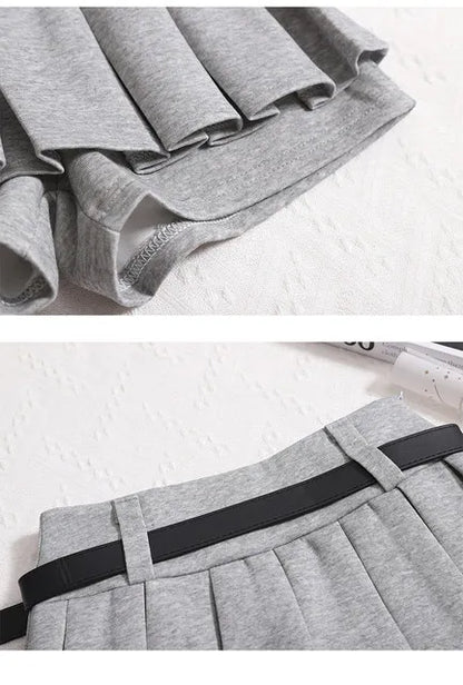 Womens Shorts Autumn Winter Belt High Waist Fluffy Pleated A-line Short Pants Korean Fashion Sexy Y2k All Match Clothes