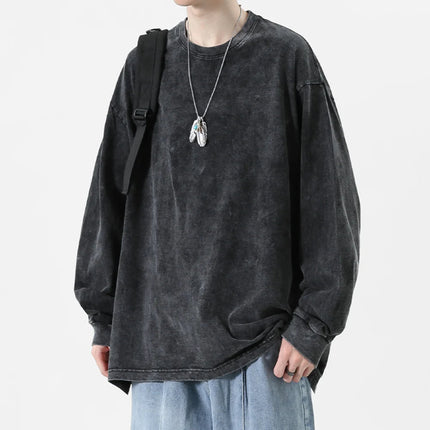 American Retro T Shirts Men Oversized T-shirt Women Loose Long Sleeve Shirt Vintage Hip Hop Y2K Style Men's Streetwear Plus Size PlatiNum
