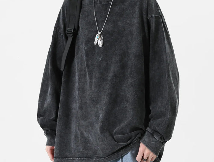 American Retro T Shirts Men Oversized T-shirt Women Loose Long Sleeve Shirt Vintage Hip Hop Y2K Style Men's Streetwear Plus Size PlatiNum