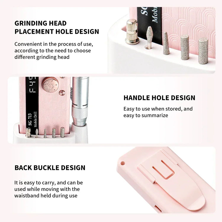 Electric Nail Drill - 45000RPM Portable Nail Drill-Rechargeable Nail E-File Kit With 6 Bits & Base-LED Screen-Ultra-Silent