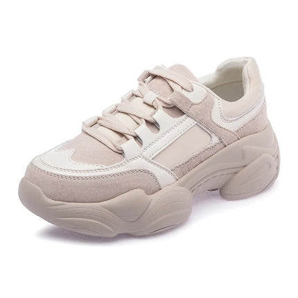 WOIZGIC Women's Female Ladies Genuine Leather Shoes Platform Lace Up Korean Sports Spring Autumn Breathable Vulcanized Shoes PlatiNum