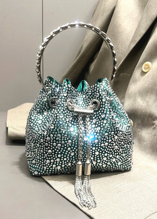 Handle Rhinestones Evening clutch Bag Purses and handbag luxury Designer shoulder bag Shiny Crystal Clutch purse bucket bag PlatiNum