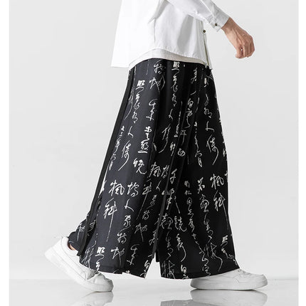 Pantaloni a gamba larga da uomo Ukiyo-e Stampa Pantaloni larghi in vita elastica Uomo Streetwear Giappone Samurai Pantaloni casual Pantaloni lunghi vintage