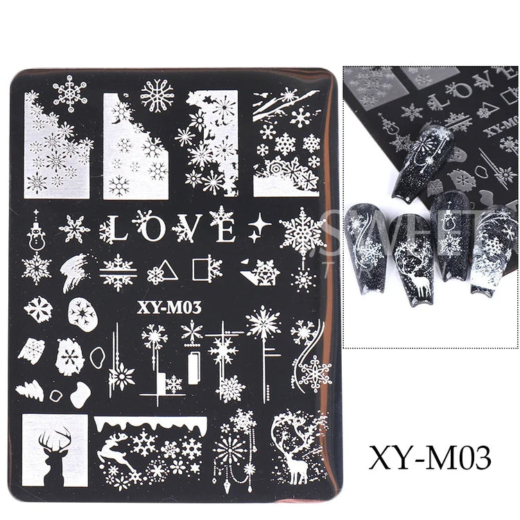 1 PC Nail Stamping Plates Christmas French Xmas Steel Printing Stencil Snowflakes Nail Stamp Templates Nail Art Manicure Tools