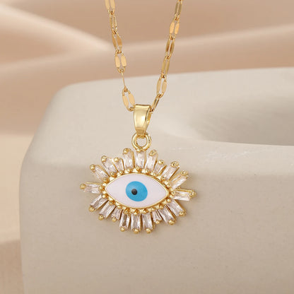 Collana personalizzata da donna con occhio del diavolo, catena clavicola in acciaio inossidabile avanzata e versatile, alla moda ed elegante