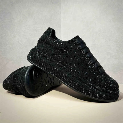Luxury New Designer Men's White Black Charm Rhinestone Platform Causal Shoes Flats Male Hip-hop Walking Sneakers Zapatos Hombre