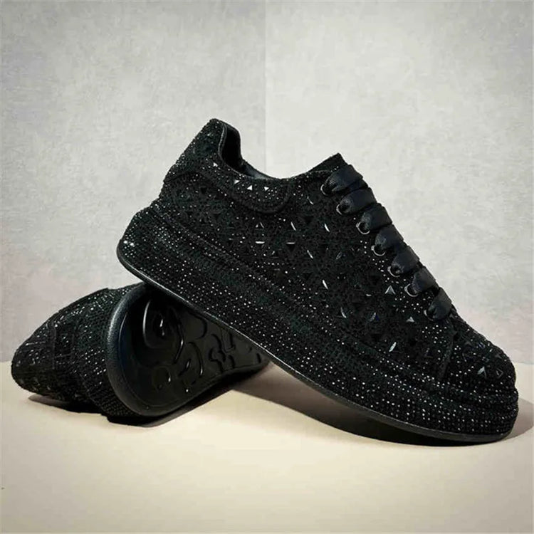 Luxury New Designer Men's White Black Charm Rhinestone Platform Causal Shoes Flats Male Hip-hop Walking Sneakers Zapatos Hombre