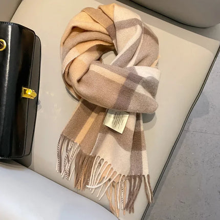 High Quality 100% Pure Wool Scarf Women Classic Chic  Autumn Winter Colorful Plaid Tassel Warm Muffler Female Thermal Shawl Lady