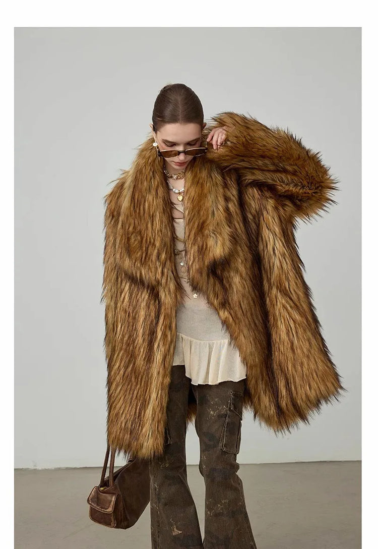 ZADORIN New in Coats & Jackets Luxury Winter Clothes Woman Lapel Long Brown Faux Fur Coat Loose Fluffy Jacket Woman Fur Coats