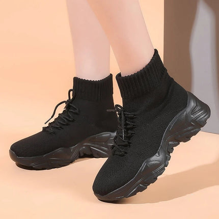 Women Casual Mesh Shoes Fashion Knitted Socks Shoes Chunky Shoes Slip-on Casual Sneakers Men Light Breathable Walking Footwear PlatiNum