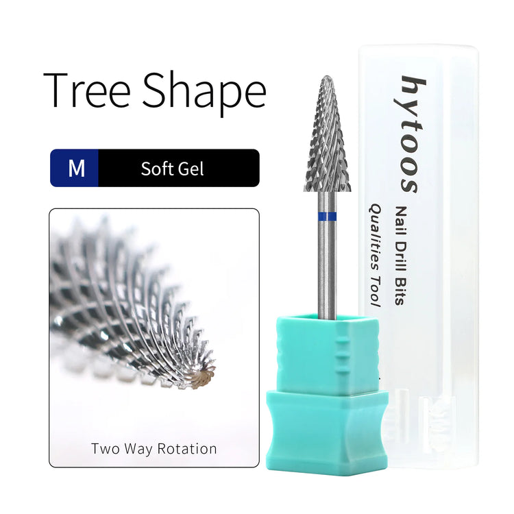 HYTOOS Tungsten Carbide Tree Cone Nail Drill Bits Professional E-file Bits for Acrylic Hard Gel Removal Manicure Pedicure Tool
