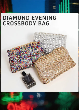 Fashionable Retro Diamond Studded Gold Chain Women's Crossbody Bag Handbag Dinner Bag Underarm Bag Single Shoulder Bag PlatiNum