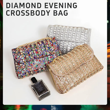 Fashionable Retro Diamond Studded Gold Chain Women's Crossbody Bag Handbag Dinner Bag Underarm Bag Single Shoulder Bag PlatiNum