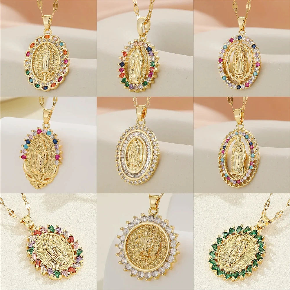 Gioielli religiosi di vendita caldi di Natale in rame con micro zirconi intarsiati Collana con ciondolo Vergine Maria per credenti maschili e femminili