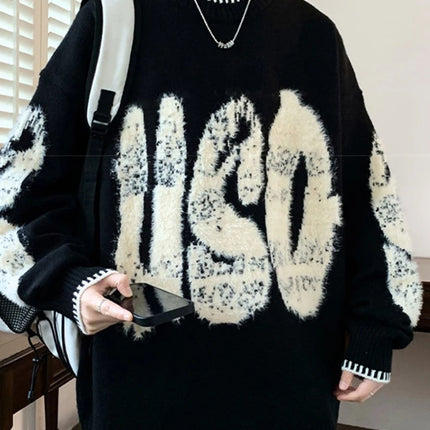 2025 New Letter Jacquard O-Neck Knitwear Men's American Fashion Retro Knitted Sweater Autumn Hip Hop Long Sleeve Y2K Pullovers