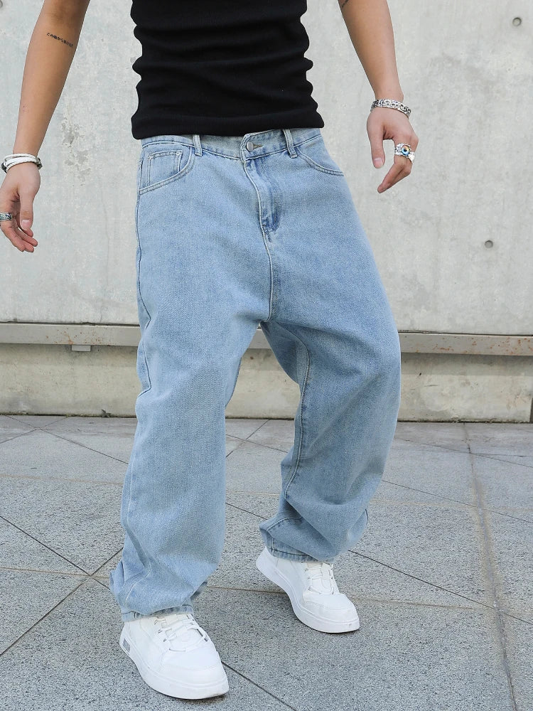 Spring Autumn Men Baggy Jeans Oversize Straight Loose Casual Denim Trousers Solid Color Streetwear Fashion Y2k Wide Leg Pants PlatiNum