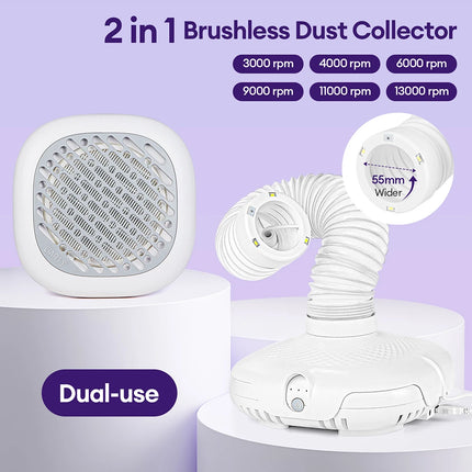 Powerful 130W Nail Dust Extractor Vacuum Cleaner 6 Gear Adjustable Suction with 360° Flexible Tube Manicure Dust Collector for Nail Stylist Salon & Home Nail Art