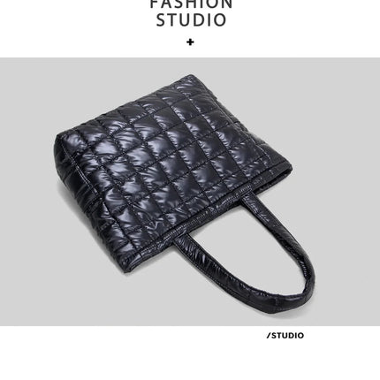 Large Capacity Women's Tote Bag Street Style Commuter Bag down Handbag Fashion Pure Color Handbag PU Material Daily Match PlatiNum