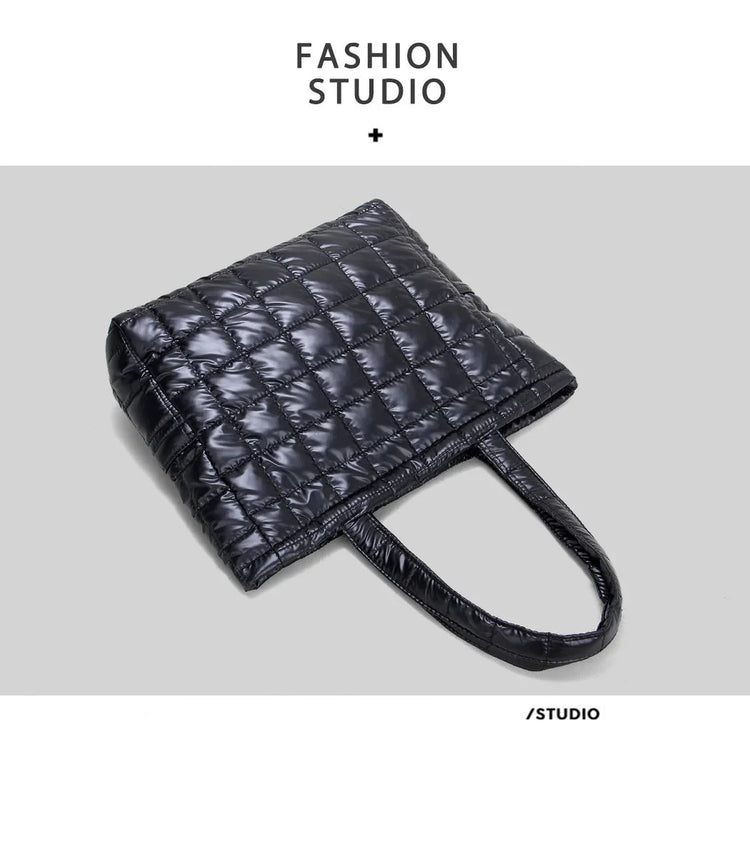 Large Capacity Women's Tote Bag Street Style Commuter Bag down Handbag Fashion Pure Color Handbag PU Material Daily Match PlatiNum