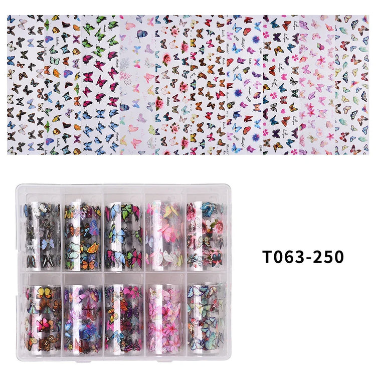 10 Patterns New Metal Nail Foils for Transfer Paper Stickers Floral Chameleon Nails Wraps DIY Water Marble Nail Art Decorations