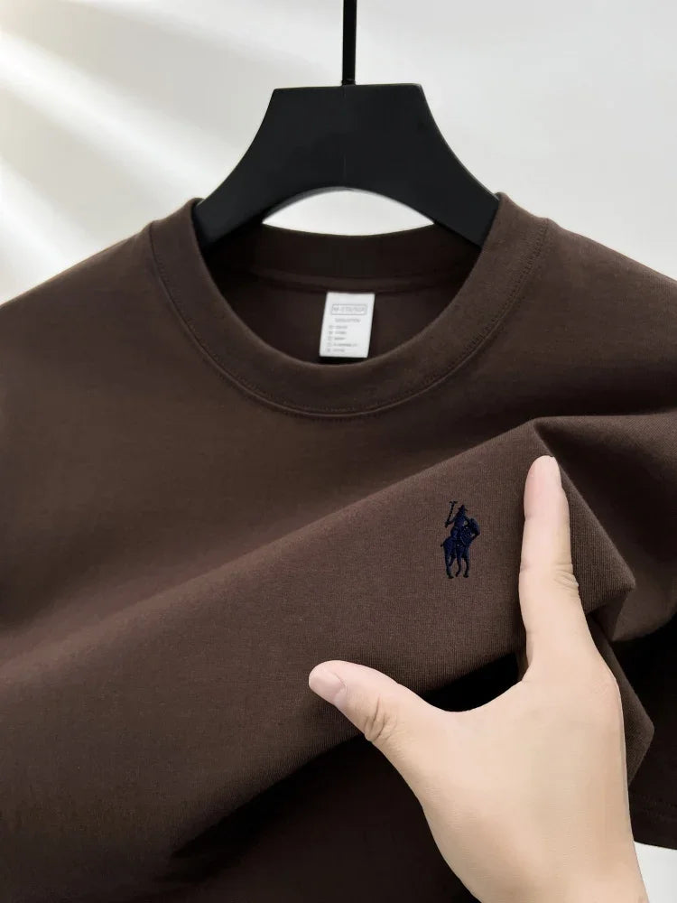 T-shirt da uomo girocollo manica corta in puro cotone 100% vendita calda marchio di lusso estate squisito ricamo pony top traspirante