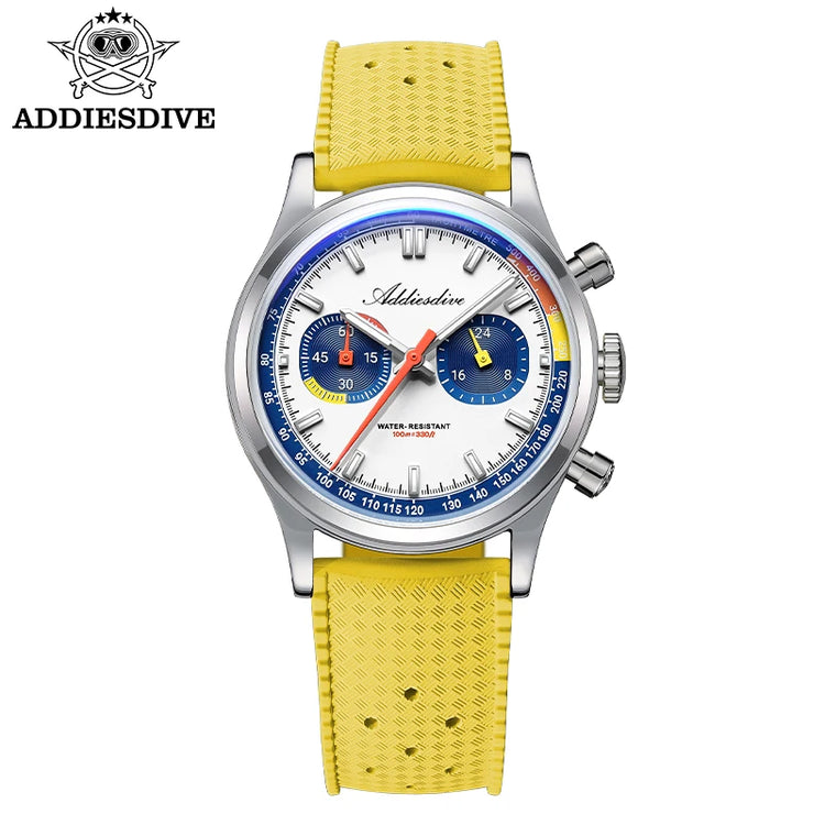 ADDIESDIVE 38mm New Men's Watch 0S21 Movement BGW9 Luminous 10Bar Water Resistant Fluorocarbon Rubber Chronograph Quartz Watch