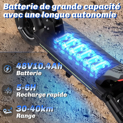 Monopattino Elettrico per Adulti TODIMART, E-Scooter Urbano, Batteria 48V 18.2Ah, Motore 499W, Velocità 24km/h, Autonomia 30-45km, Monopattino Elettrico Pieghevole Portatile per Pendolari