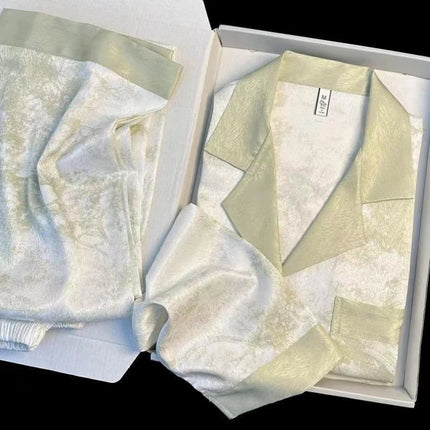 Set pigiama in raso da donna primavera New Classic Sandpainting pigiama Set manica lunga bottone verde pigiama Lounge Pant donna Sleepwear