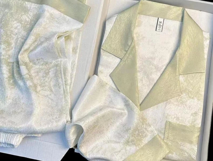 Set pigiama in raso da donna primavera New Classic Sandpainting pigiama Set manica lunga bottone verde pigiama Lounge Pant donna Sleepwear