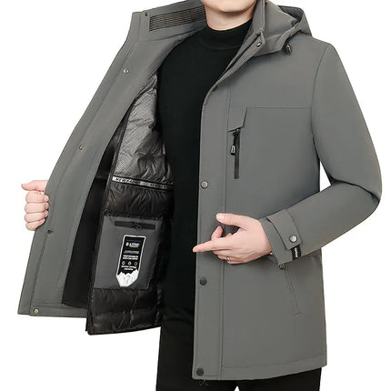 Men's Detachable Liner & Hat Puffer Coats Business Casual Hooded White Duck Down Jackets 2026 Winter Outwear Windproof Top Parka