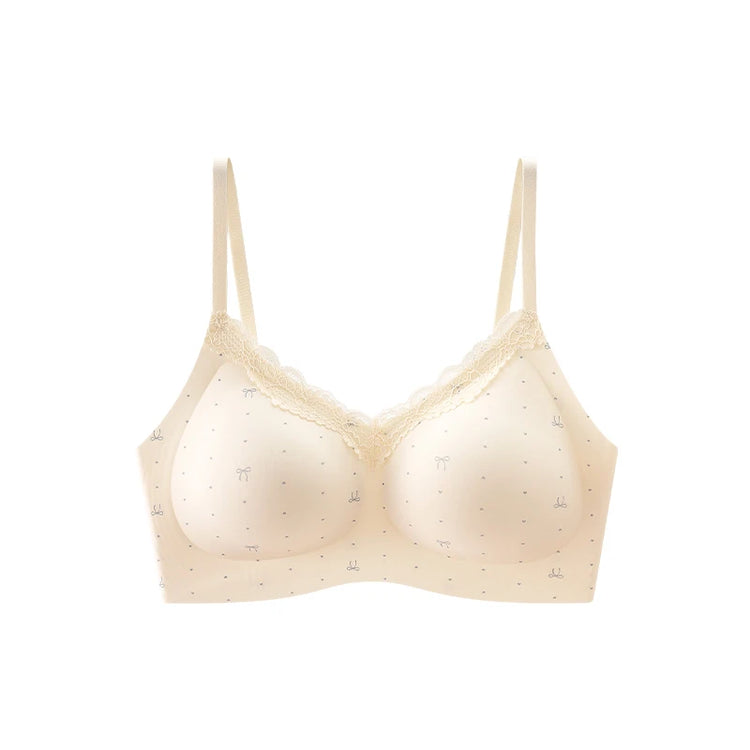 FallSweet French Floral Wireless Push Up Bra for Women Sweet Lace Bralette with Small Breasts Anti-sagging Brassiere Lingerie