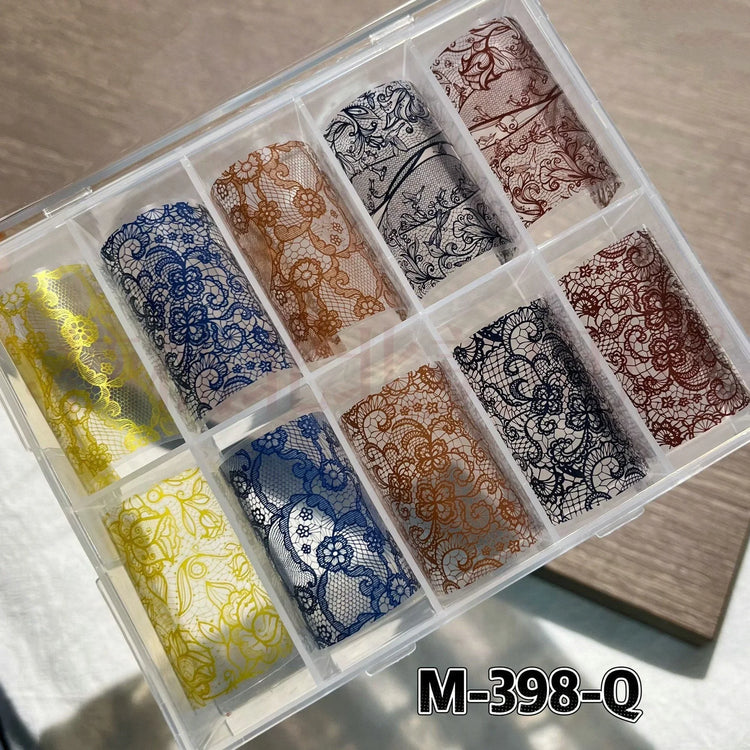10 Rolls 2.5*50cm Sexy Lace Nail Foils Black White Transfer Paper Nail Art Stickers Stripe Lace Manicure Decals Nail Decorations